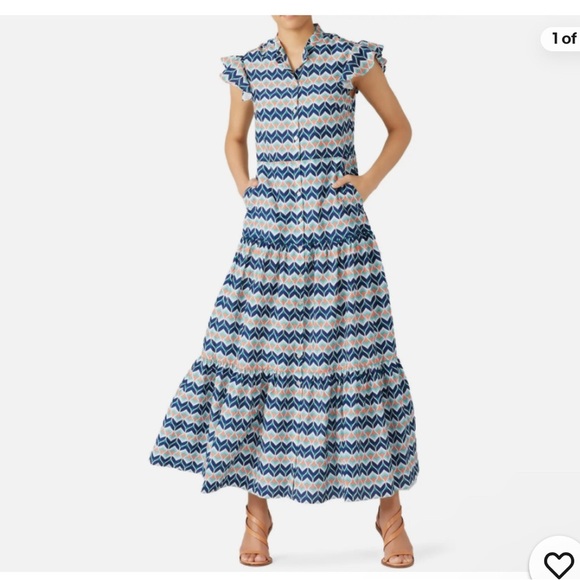 Blue and White Chevron Midi Dress - Picture 1 of 11